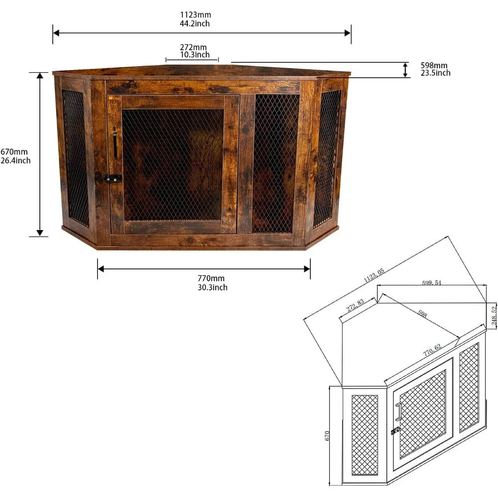 Wooden Kennels,Furniture Corner Dog Crate,Dog Kennel with Door, End Table Large Pet Crate Dog House Cage, Indoor Wooden Kennels