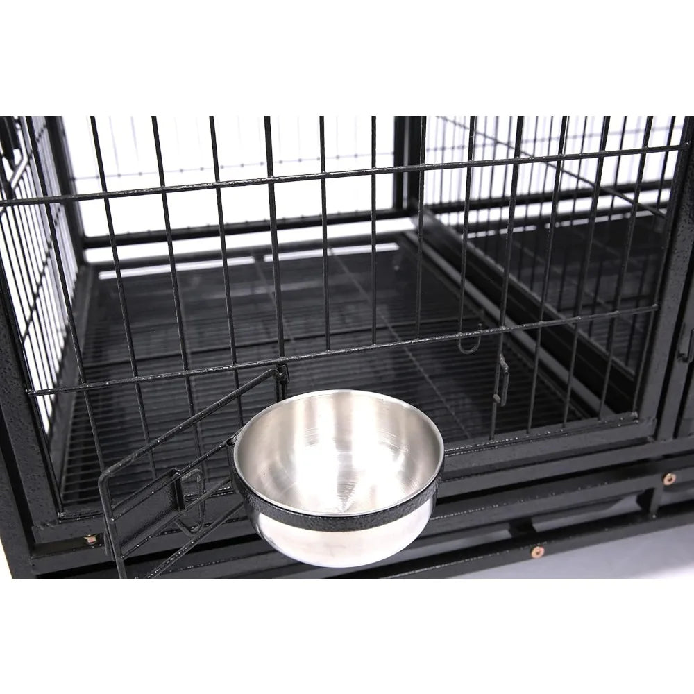 43 inch Dog Crate with Divider Double Door and Removable Tray Design