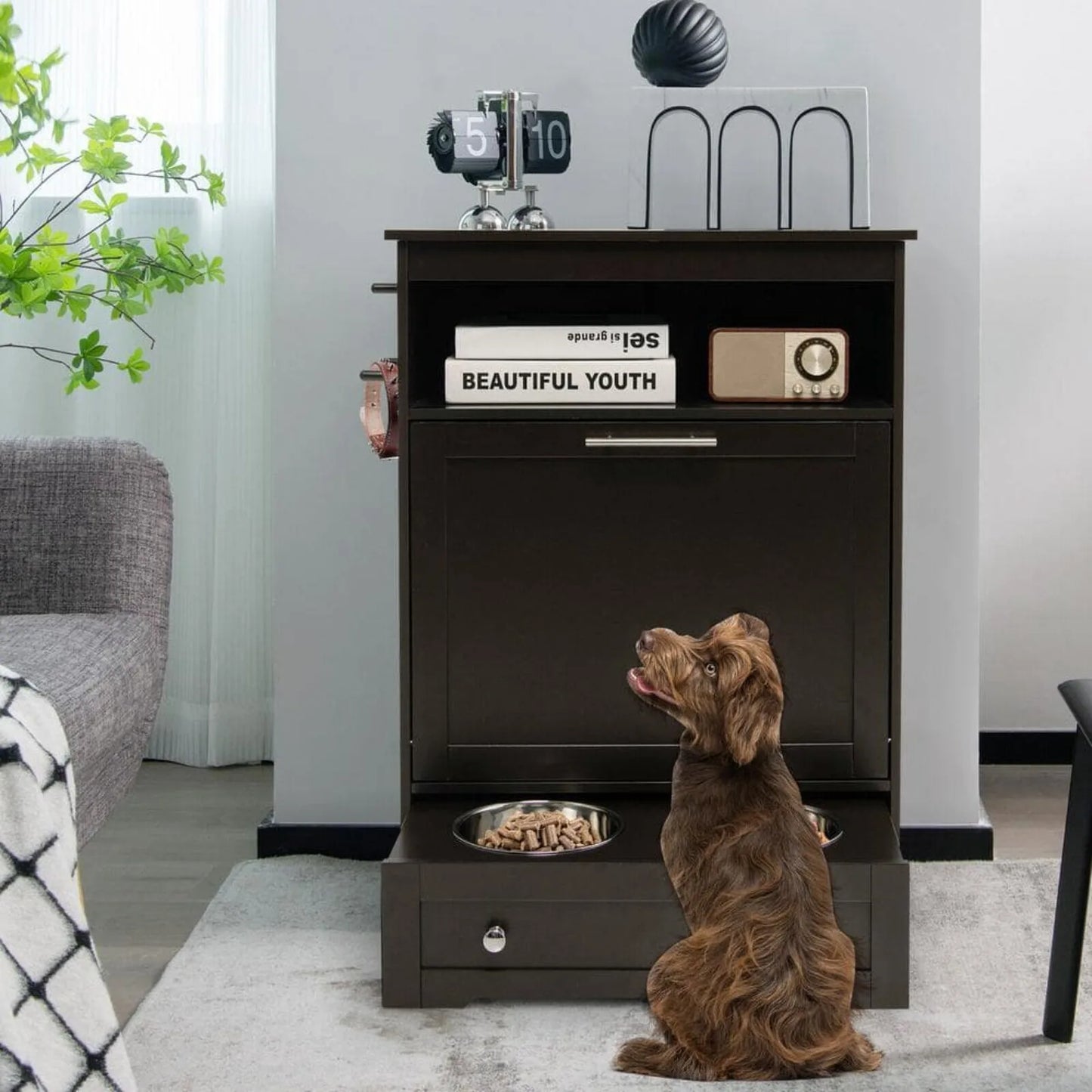 Feeder Station with Pet Food Storage Cabinet