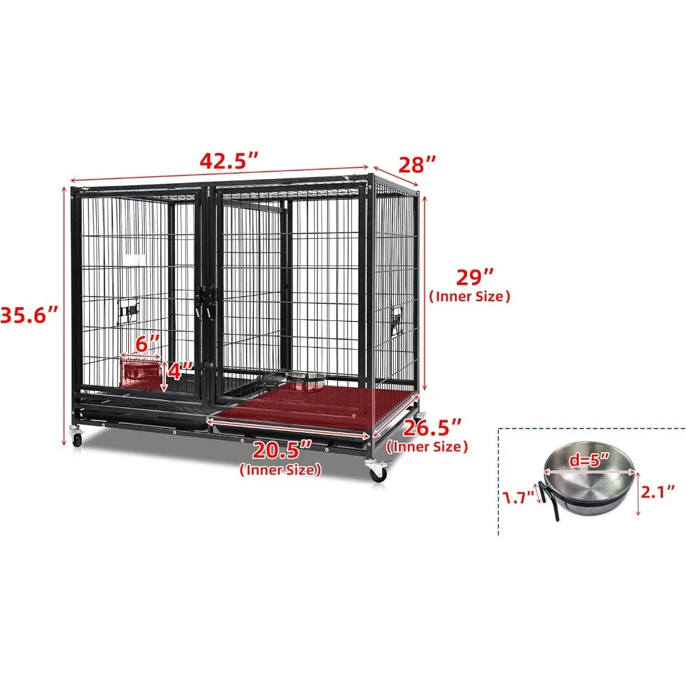 43 inch Dog Crate with Divider Double Door and Removable Tray Design