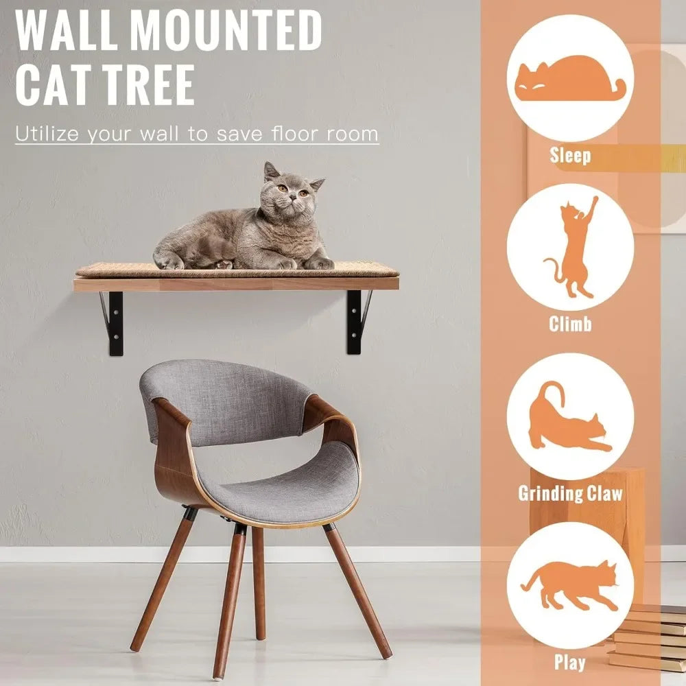 8 Piece Floating Cat Wall Shelf Indoor With Wooden Cat Scratch Pad