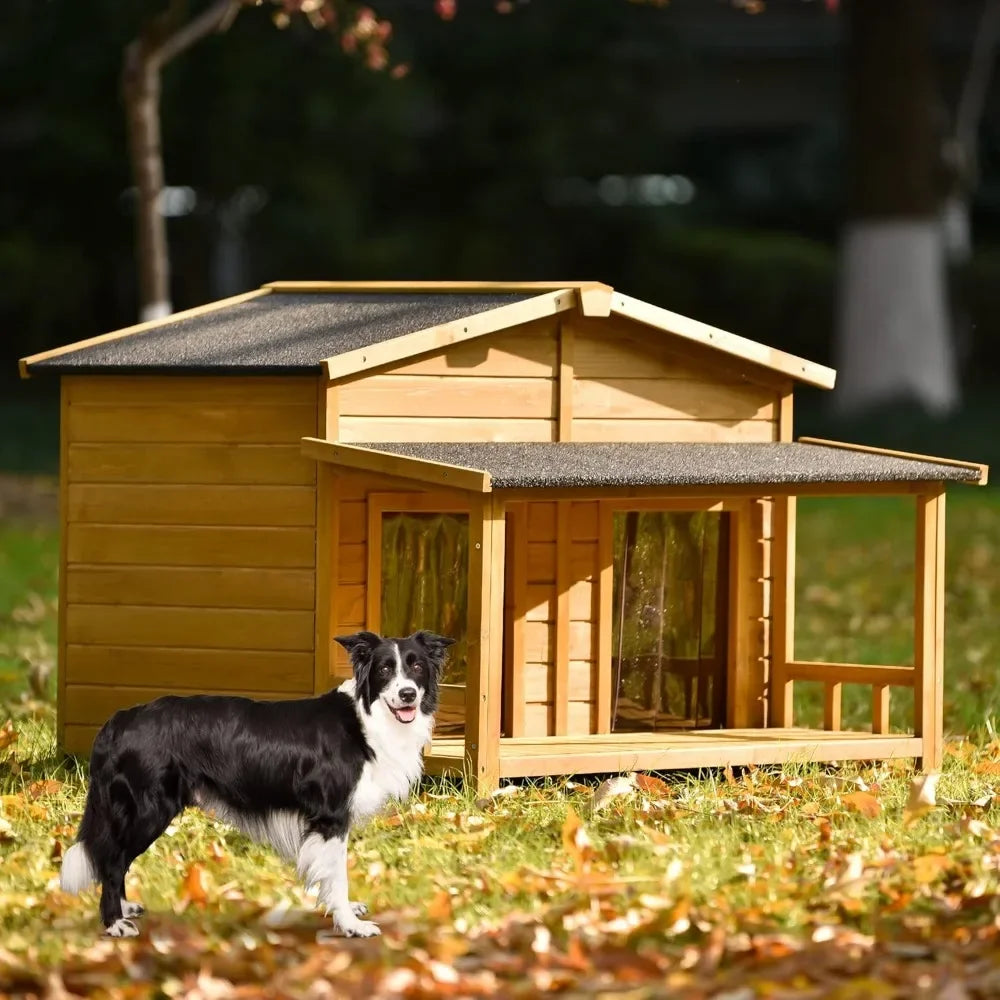 47" Outdoor Wooden Dog House with Porch, Asphalt Roof,