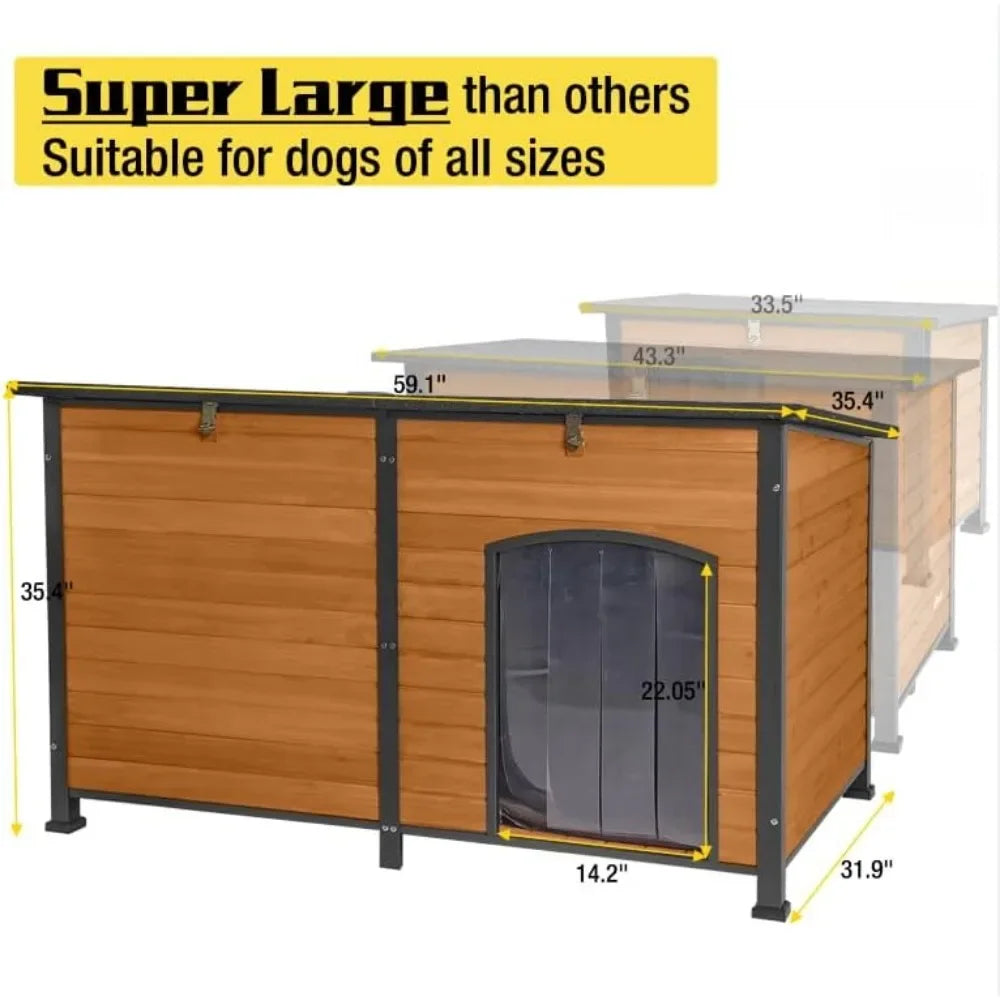 59" Extra Large Insulated Dog Kennel with Movable Insulation