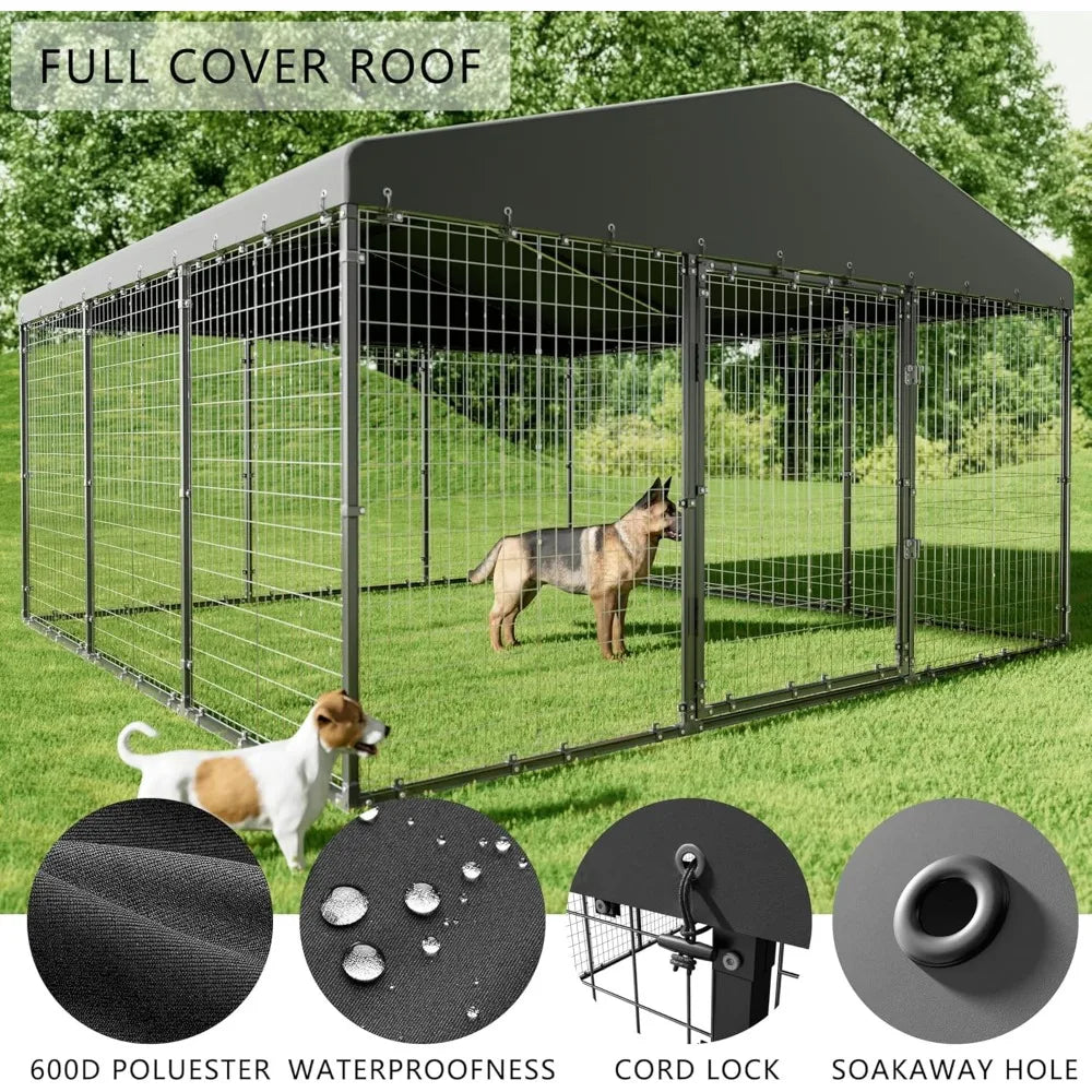 Large Outdoor Dog Kennel Galvanized Steel Dog Fence Double Safety Locks