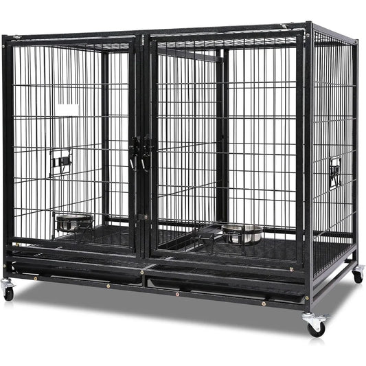 43 inch Dog Crate with Divider Double Door and Removable Tray Design