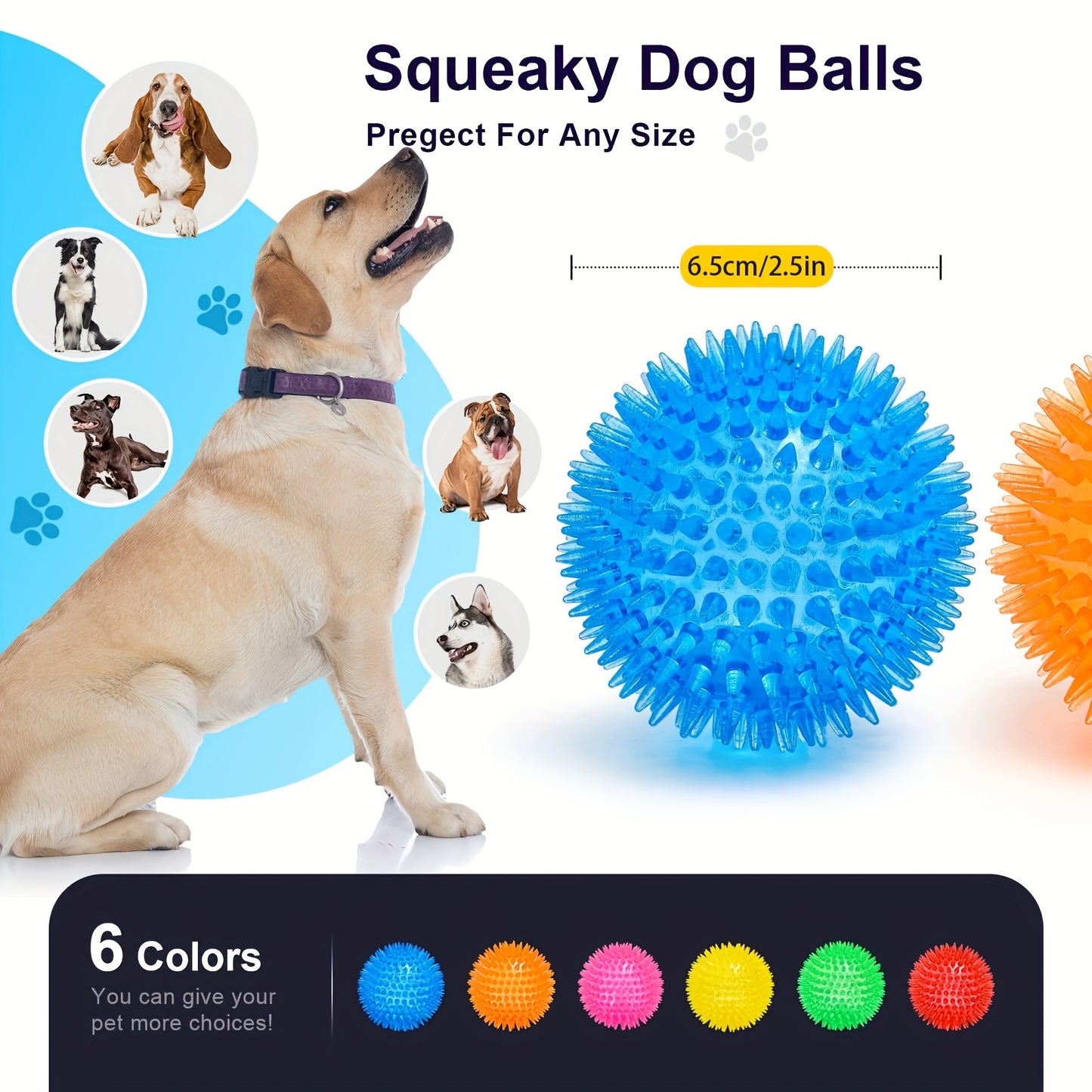 3.5'' Squeaky Dog Toy Balls (6 Colors)