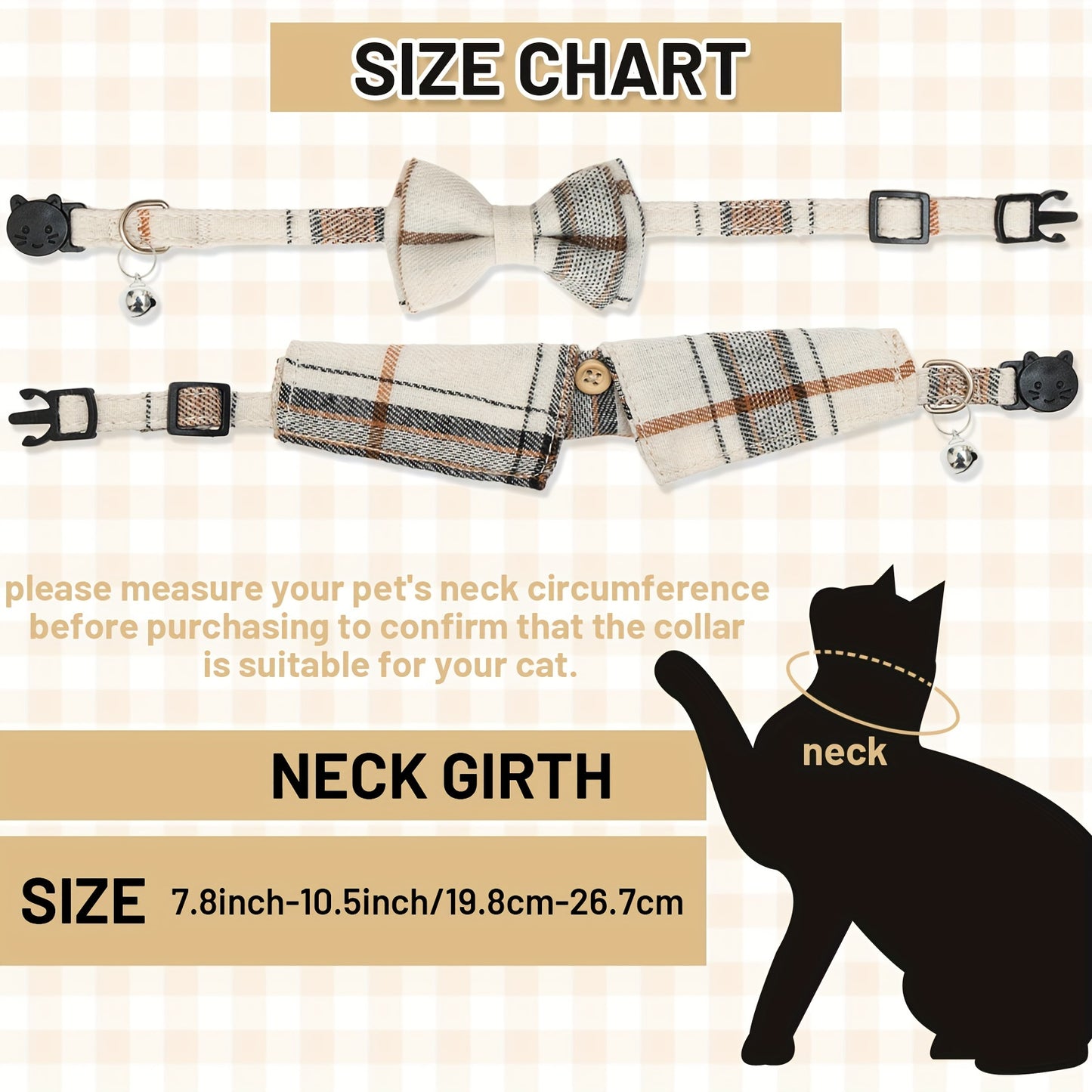 2pcs Plaid Bow Tie Cat Collars with Bells